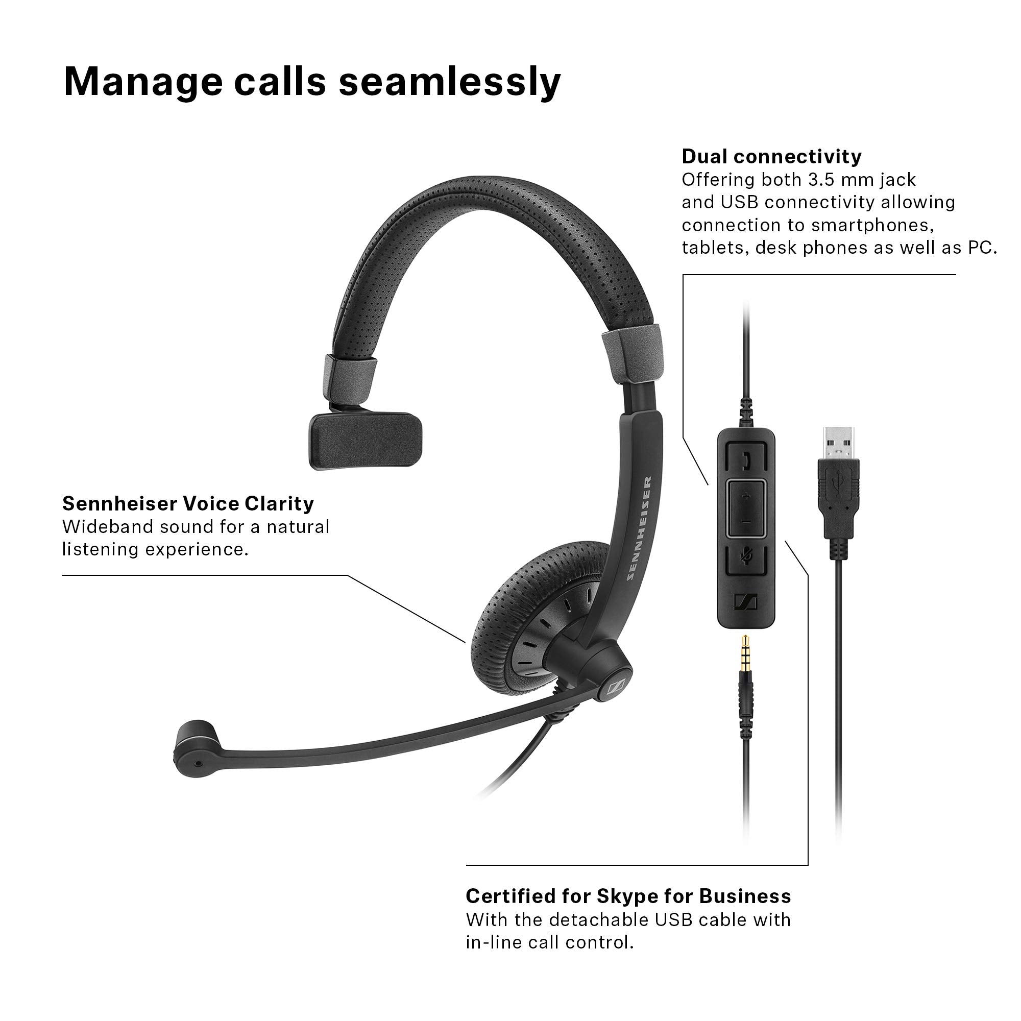 Sennheiser Sc 45 Usb Ms (507083)   Single Sided Business Headset | For Skype For Business, Mobile Phone, Tablet, Softphone, And